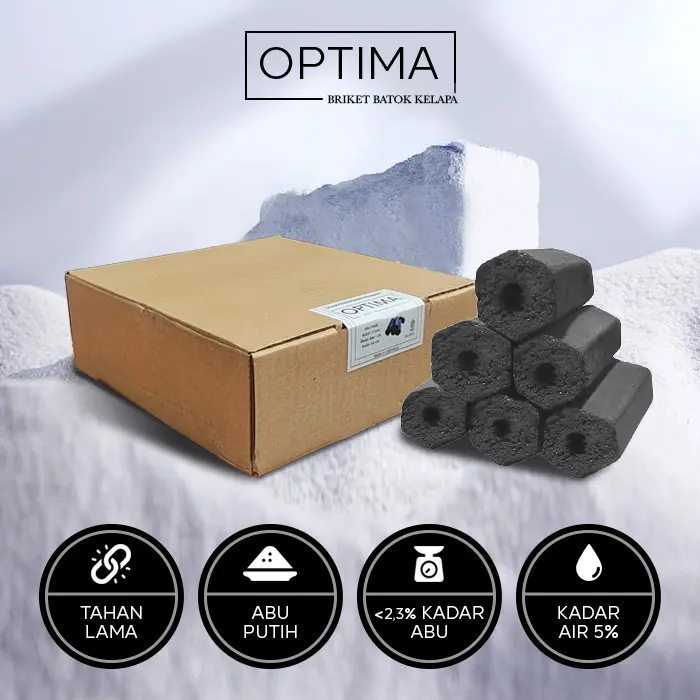 Optima Arang Briket Hexagonal Batok Kelapa 1 Kg ukuran 5 x 10 cm (BBQ) 0