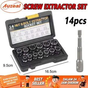 Set 10/14PCS Extractor Baut Rusak Mobil/Motor - Kunci Ring 8mm-19mm Profesional