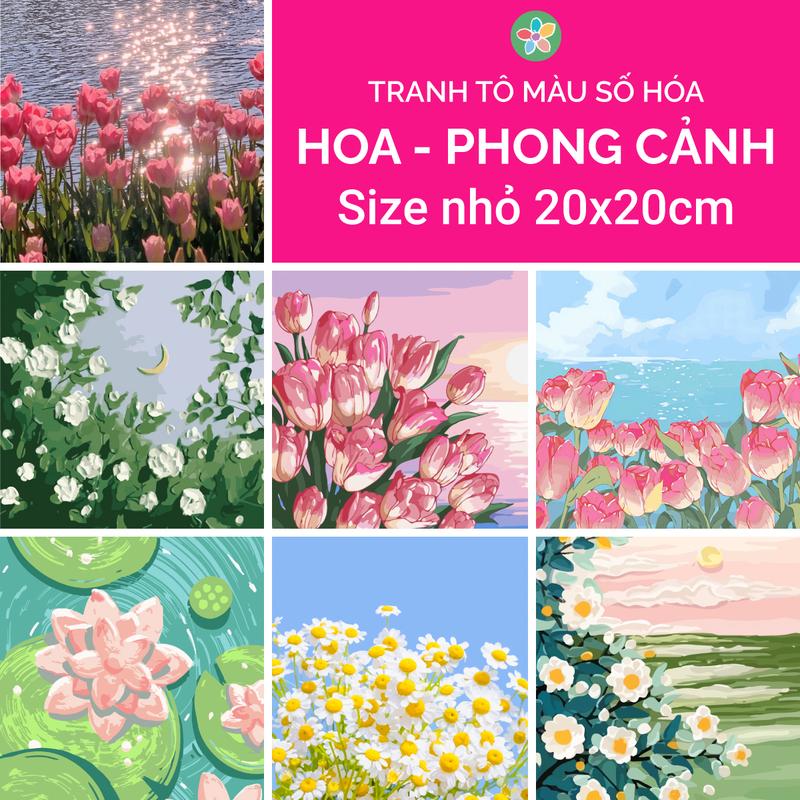 Tranh số hóa mini 20x20cm Hoa - Phong cảnh đã căng khung Tô Màu Vẽ Tranh Diy Làm Đồ Handmade