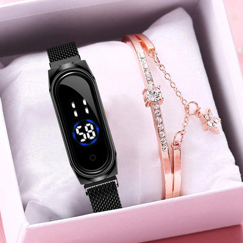 Đồng Hồ Hình Chữ Nhật, Dành Cho Nữ, Đồng Hồ Nam Chì, Đồng Hồ Kỹ Thuật Số, Bộ Vòng Tay 1