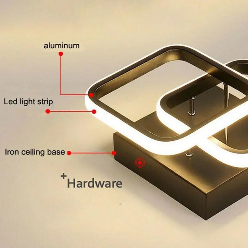 Square LED Ceiling Light, Modern Double-sided 3-color Dimmable Chandelier, Embedded Light Hardwired Ceiling Light for Kitchen Attic Corridor Balcony Bedroom 8