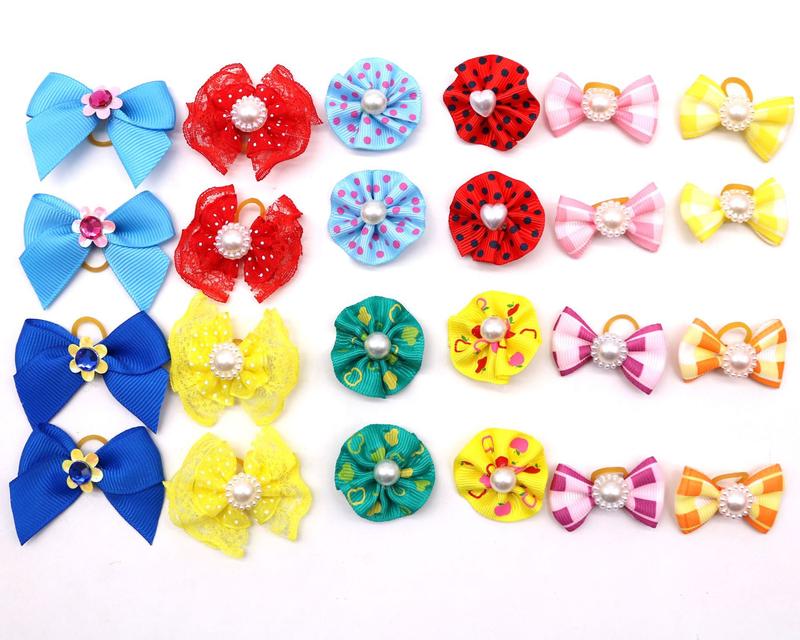 Product Introduction of 50/100 pcs New Pet Pet Dog Cat Hair Bows Rubber Bands Rubber Bands Diamond Dog Accessories Small Dog Pet Supplies Cute 6