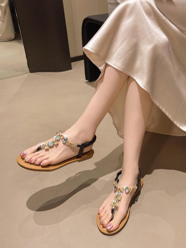 Women's Fashionable Rhinestone Decorated Slide Sandals, Casual Comfortable Flat Sandals for Summer, Lightweight Breathable Shoes for Daily Wear, Girl 8