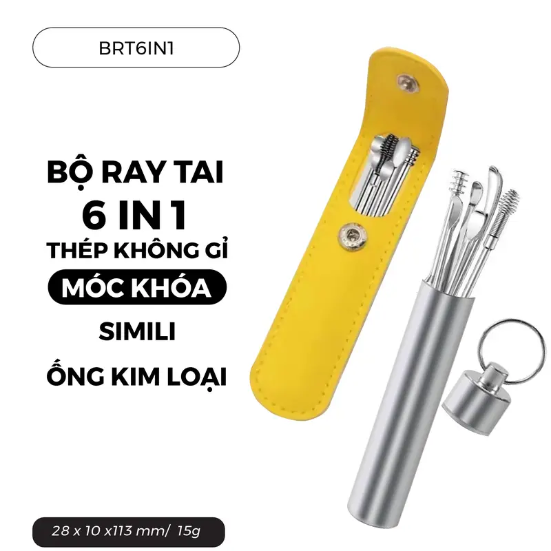 Bộ Ráy Tai 6 in 1 Bằng Thép Không Gỉ Có Móc Treo Chìa Khóa Hộp Nhựa - BRT6IN1 - CK3-6 Lấy Ráy Tai 0