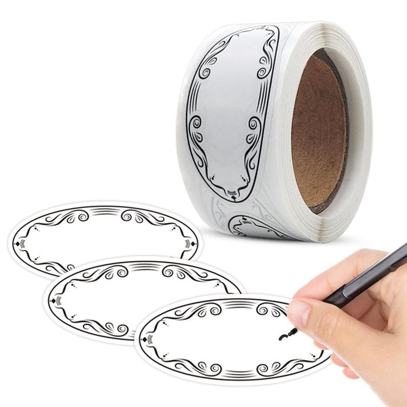 Rolled Oval White Write-On Labels - Removable Self-Adhesive Food Classification…