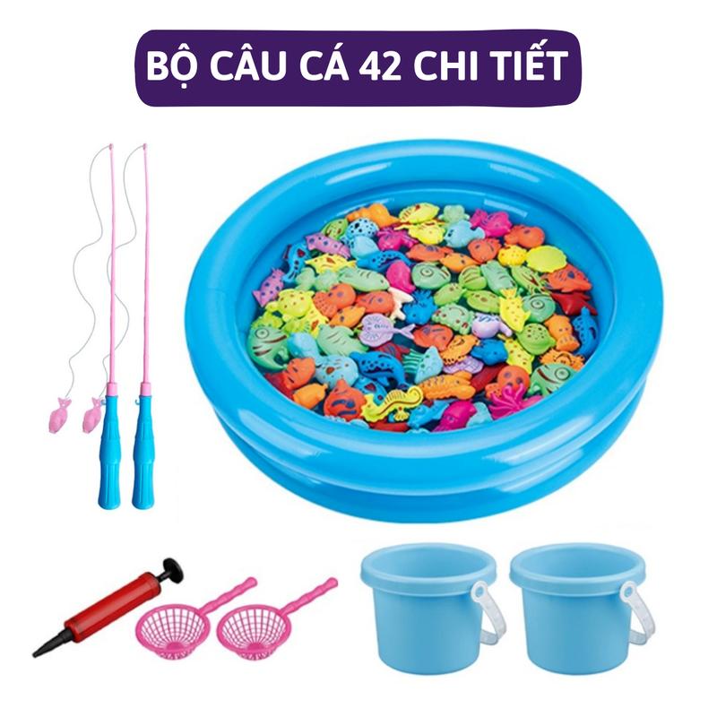 Bộ đồ chơi câu cá cho bé 42 chi tiết có gắn nam châm bao gồm câu cá nhựa, bể phao 2 tầng cho trẻ thoả thích vui chơi