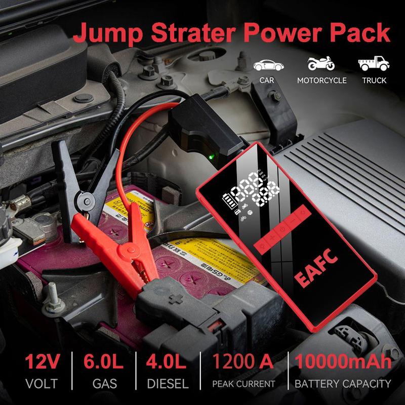 4-in-1 Wireless Air Pump with LED Lighting, 12V Portable Car Battery Jump Starter, Emergency SOS Light, Digital Display Car Air Pump 4