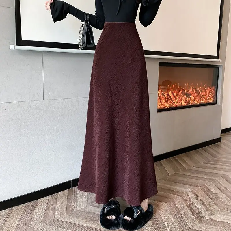 Váy Cá Thiết Kế Suede, Cạp Cao, Dài Trung Bình Che Mỏng, Váy Bó Chữ A, Thích Hợp Cho Mùa Thu Và Mùa Đông, Hàng Mới Về Nữ Women