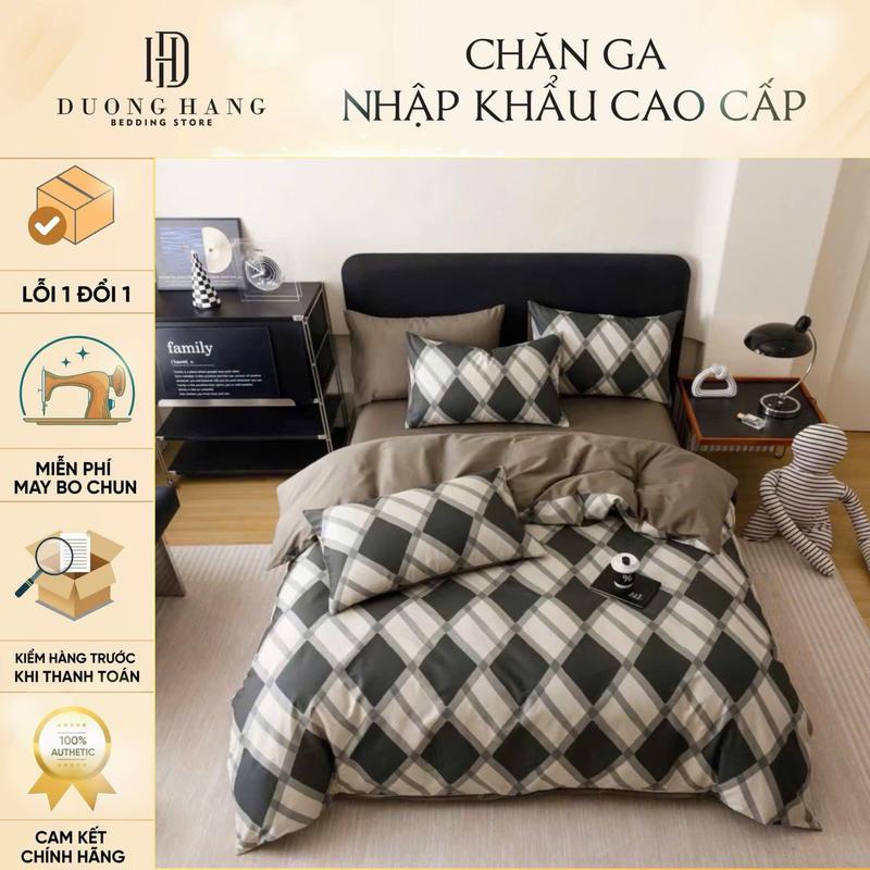  Bộ chăn ga COTTON ORGANIC - hoạ tiết kẻ. 