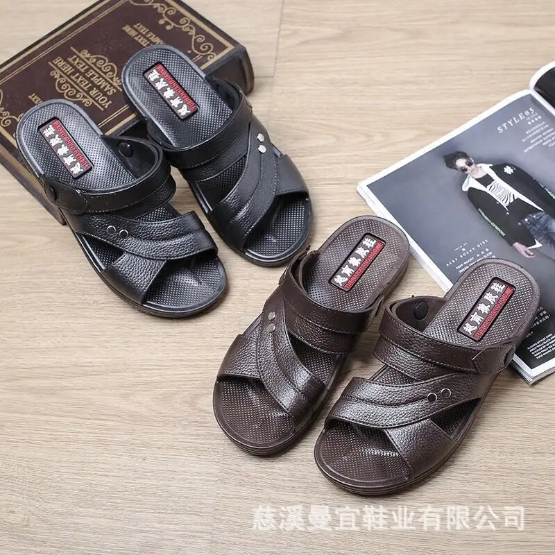 2025 New Vietnamese Rubber Sandals for Men, Summer Plastic Slippers, Dual-use Thick-soled Outdoor Non-slip Open-toe Middle-aged Dad Beach Shoes