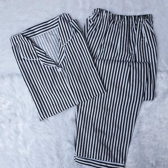 Baju Tidur Wanita / Piyama Wanita Motif Salur Lengan Pendek/ Piyama Kekinian/Piyama Garis / Piyama Jumbo 0