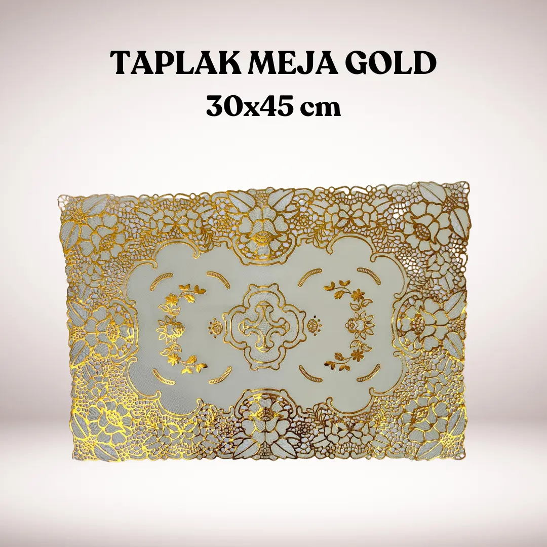 Taplak Meja Gold Mewah 30x45 cm Anti Air Tahan Basah PVC Dekorasi Meja Makan
