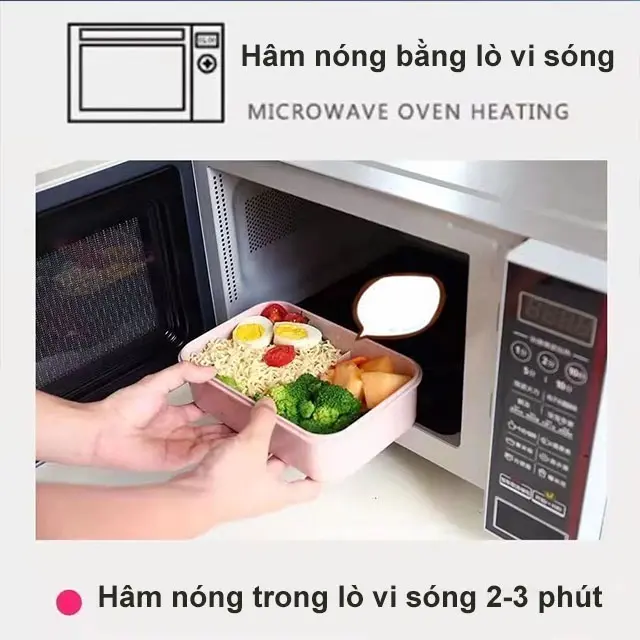 Hộp Cơm Văn Phòng Nhựa Lúa Mạch Giữ Nhiệt Tặng Kèm Muỗng Đũa, Hâm Nóng Bằng Lò Vi Sóng, Có Quai Xách Tiện Lợi 1