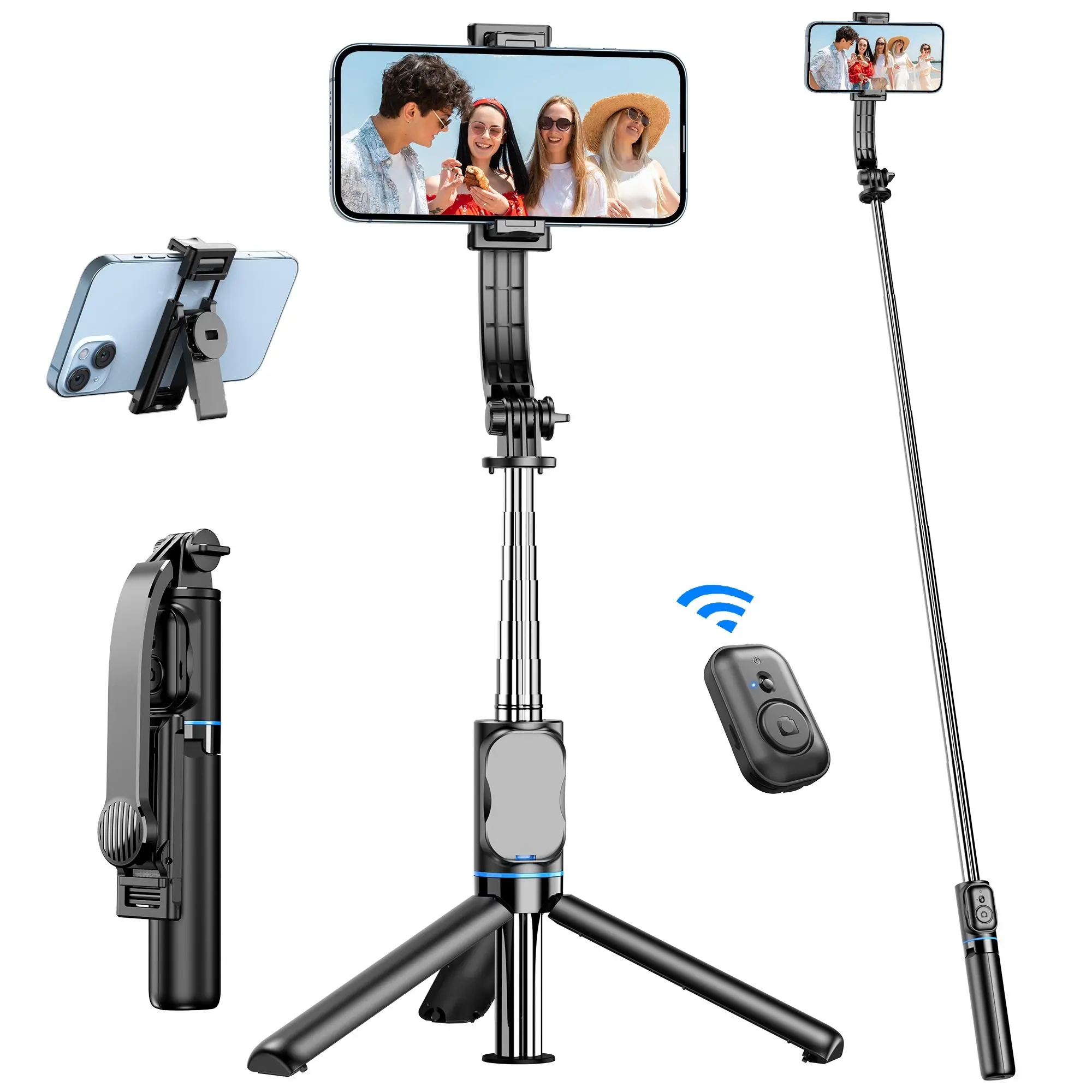 41 Inch Extendable Phone Tripod Stand, 1 Count 360° Rotation Selfie Stick Tripod with Phone Holder & Detachable Remote, Selfie Accessories for Cell Phone, Vlogging, Photography