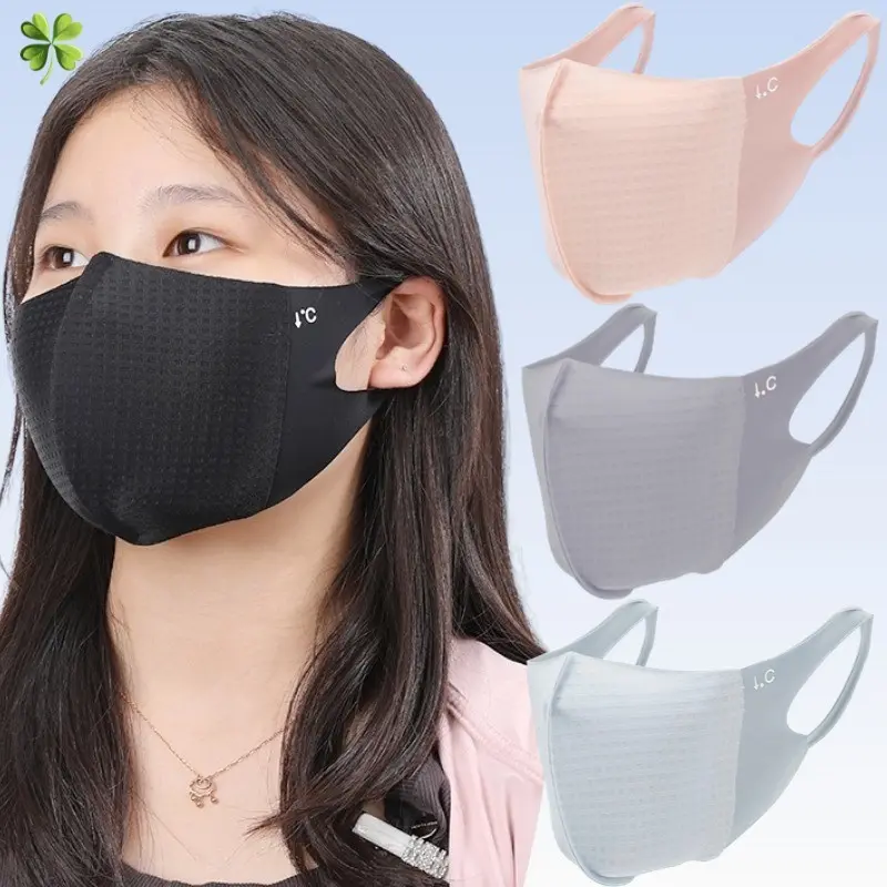 Women Girls Summer Ice Silk Breathable Traceless Sunscreen Mask Outdoor Waffle Design Sun Protection Face Cover