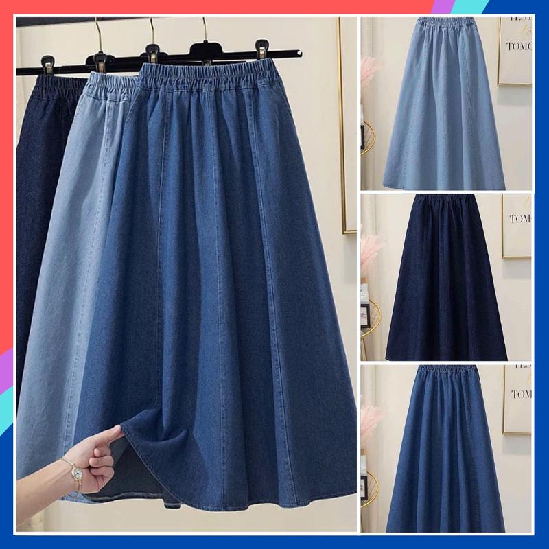 Chân váy jean Bigsize nữ dáng dài chữ A thiết kế cạp chun co giãn Chân váy bò nữ cạp cao che khuyết điểm mặc đi chơiCV63