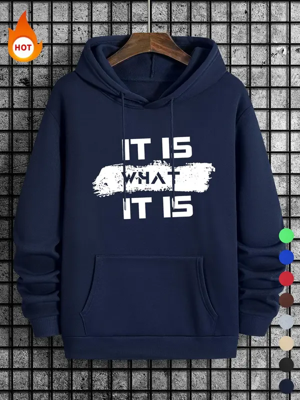 Men's Letter Print Drawstring Essentials Long Sleeve Hoodie, Casual Pocket Hooded Sweatshirt for Spring & Fall, Hoodies for Men, Men's Pullover Top for Daily Wear, Mens Clothing, Mens Clothing, Go Out Tops, Graphic Hoodies, Streetwear, Menswear 4