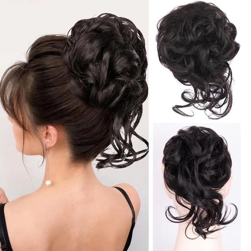 Cột búi xoăn lơi xinh xắn Tóc giả Phụ nữ có thun co giãn từ sợi tơ tổng hợp tóc búi xoăn lơi buôi
