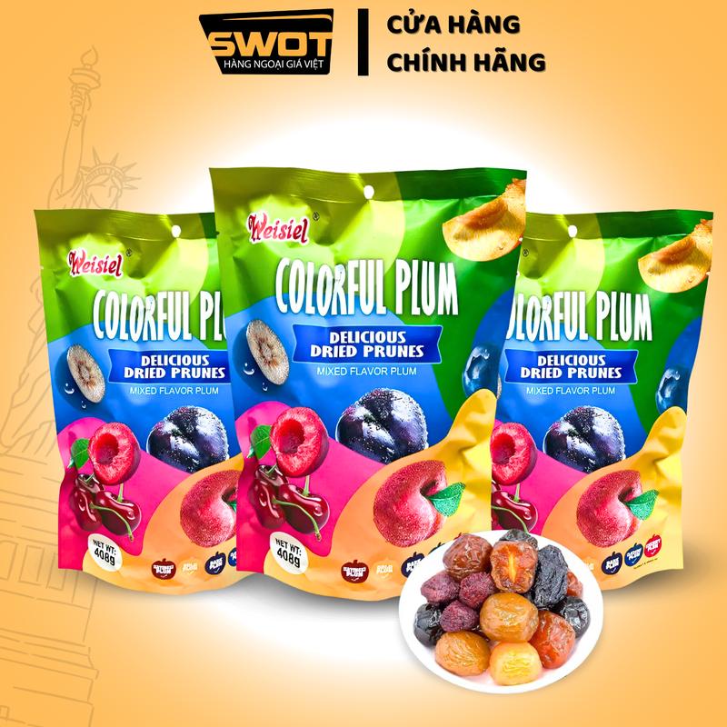 Combo 3 gói Ô Mai Xí Muội 5 vị COLORFUL PLUM 408g, omai ximuoi mix vị trái cây đủ loại , Ăn Vặt dẻo giòn chua ngọt vừa phải Snack Food - SWOT