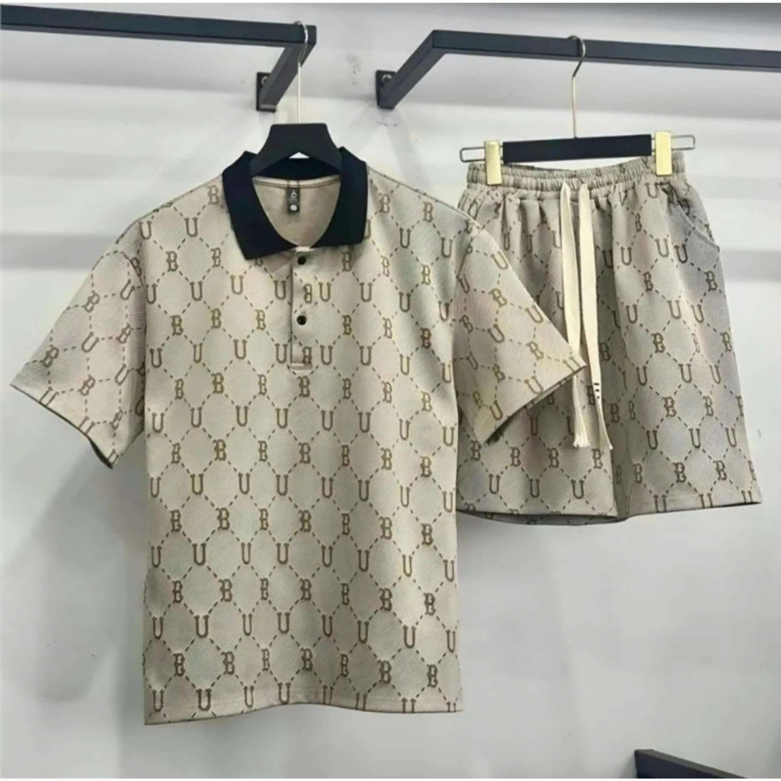 Bộ quần áo nam BU chất vải cotton  cao cấp thoáng mát, set bộ nam mùa hè 2024 đồ bộ  nam Kem Menswear Polo Sơ Mi Shirt Có Cổ Ngắn Tay Jean