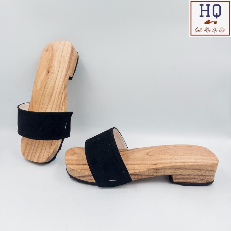 Guốc gỗ gót vuông 3 phân dép gỗ quai nhung Xưa size nữ guốc mộc mũi mở truyền thống mặc áo dài bà ba cổ phục Việt Nam áo tấc phụ kiện chụp ảnh