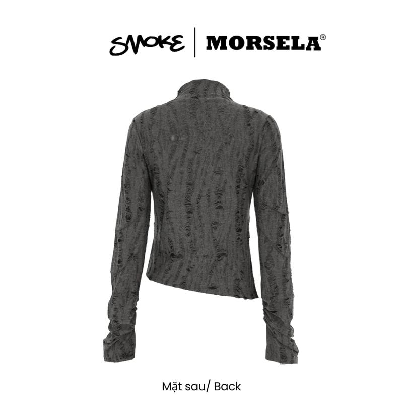 MORSELA chính hãng - Áo croptop nữ kiểu tay dài SMOKE cổ lọ nhúm tay cách điệu phong cách cá tính 1