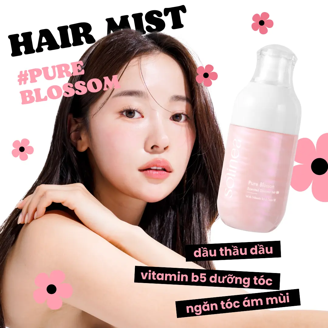 Blossom Soline Hồng nước hoa tóc xịt dưỡng có nhũ  Chứa vitamin B5 + Dầu Thầu dầu hương hoa ngọt ngào dễ chịu 100ml (for Silky and soft hair)