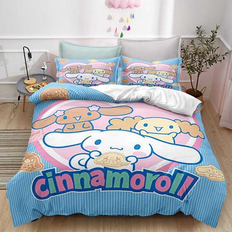 Product Introduction of Cartoon 3 Piece Bedding Set CIN-namoroll Dog Comforter Set Cute 3 Size  Duvet Cover Sets Soft Girls Bedding Set Kids Bedroom Gifts,1 Duvet Cover with 2 Pillowcases, 24