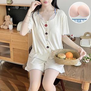Set Piyama Wanita, Koleksi Musim Panas, dengan Bra Terbina dalam, Diperbuat daripada Fabrik Modal, Rekaan Lengan Pendek Comel, Sesuai untuk Pakaian Tidur dan Pakaian Relaksasi Rumah, Selesa untuk Belia