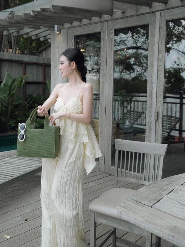 Set bộ nữ áo đũi 2 dây kèm quần suông ống rộng bánh bèo đi biển