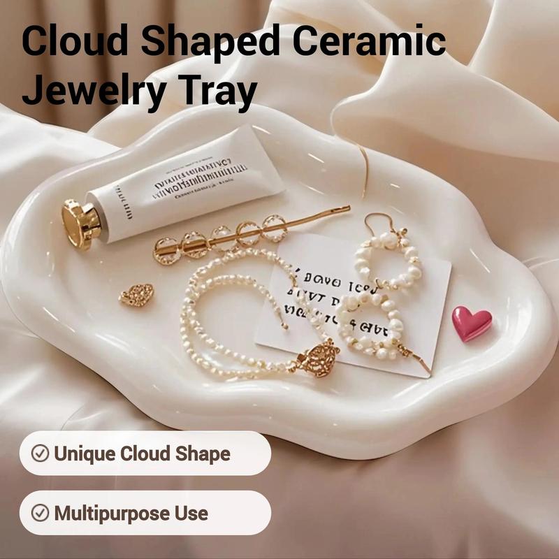 Unique Cloud Shaped Jewelry Dish Tray, 1 Count Ceramic Ring Storage Holder, Jewelry Storage Tray for Home Bedroom without Jewelry, Decorative Desk Accessories, Household Items, Jewelry Organizer, Ornaments 1