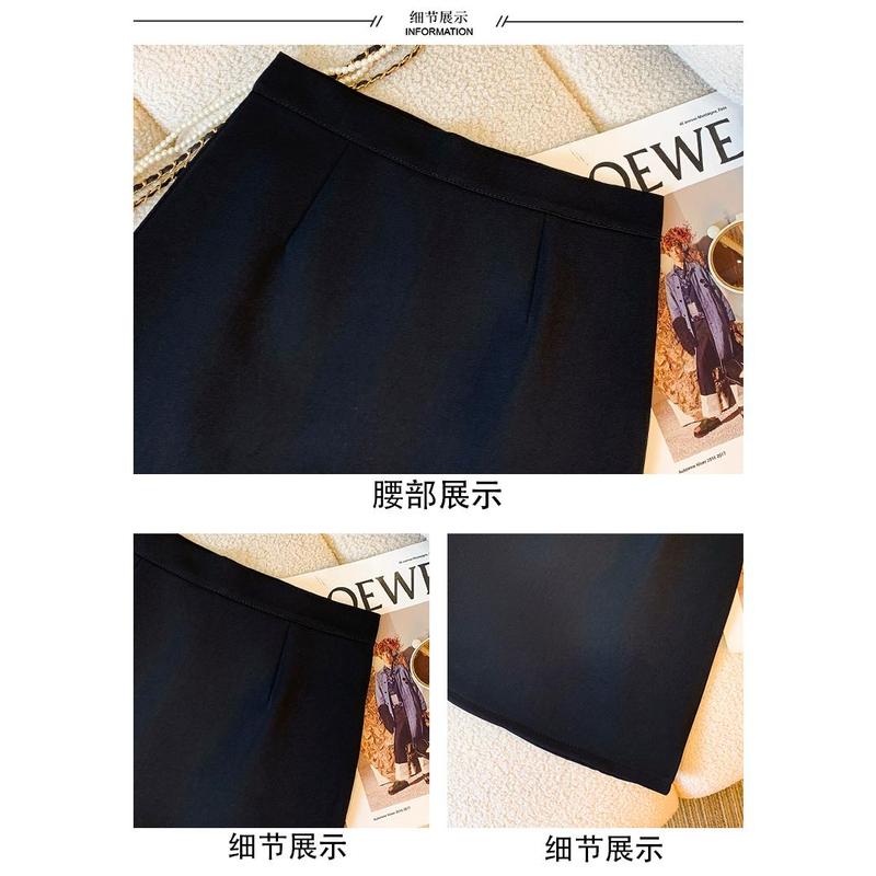 AMMIN Korean style zipper high waist fashion pleated chiffon skirt Women 2024 Spring Fall retro solid color commuter A-line anti-slip hip wrap one-step dress 7