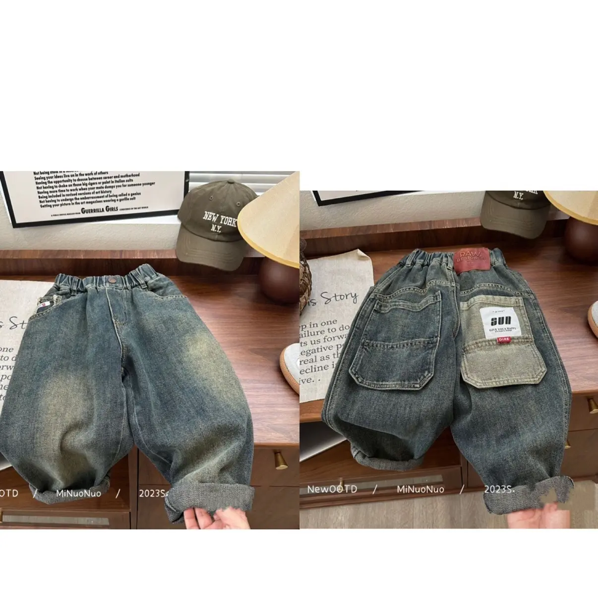 Quần jeans Loang Dài Phong Cách Thời Trang Hàn Quốc Mới Cho Bé Trai nỉ bò