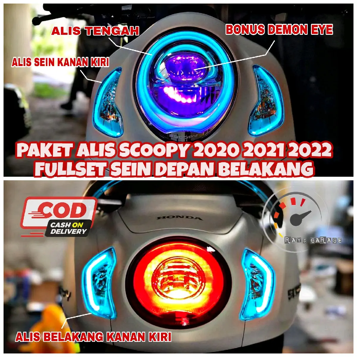 PAKET LENGKAP 4 ALIS SEIN DEPAN BELAKANG SCOOPY 2020 SAMPAI 2023 BONUS DEMON EYE Lampu led scoopy no bintik Bulat Kabel Karet Motorcycle
