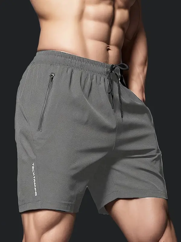 Men's Letter Print Zipper Pocket Shorts, Regular Fit Casual Comfy Breathable Shorts for Outdoor Sports Basketball Running, Men's Bottoms for Summer, Activewear 5