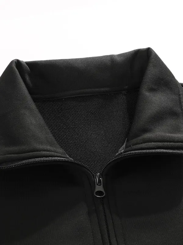 Men's Solid Half Zip Up Top & Pants Two-piece Set, Casual Long Sleeve Sweatshirt & Trousers for Spring & Fall, Men's Two-piece Outfits for Daily Wear 3