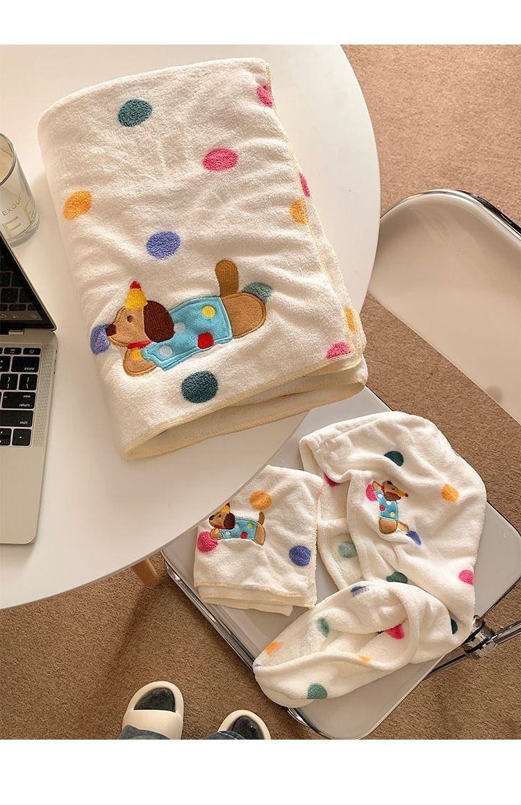 Product Introduction of [3941 Positive Reviews] Cute Polka Dot Puppy Coral Fleece Quick-Dry Hair Towel for Women, Super Absorbent, Thickened Bath Cap for Students 13