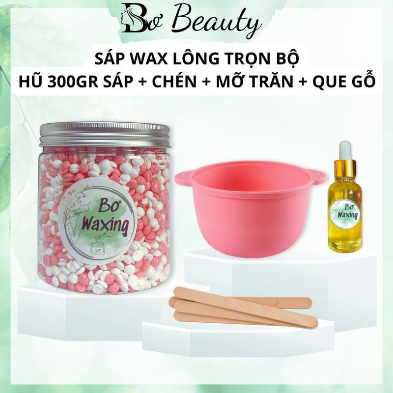 Sáp wax lông cao cấp trọn bộ gồm Hũ 300gr sáp sữa dừa mix nhiều màu + chén silicone + 10ml mỡ trăn nguyên chất + que gỗ [Che tên SP]