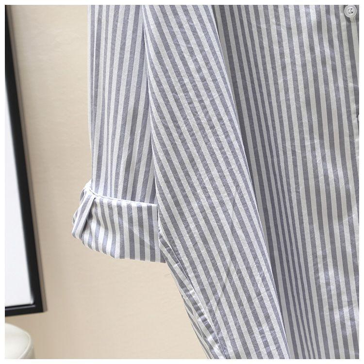 Product Introduction of Striped printed long-sleeve shirt women 2025 autumn new Korean version of loose simple mid-length cardigan shirt high-grade Top Womenswear 6