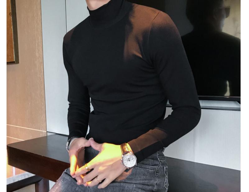 Product Introduction of Half Turtleneck Long Sleeve T-Shirt for Men, Autumn High-End Slim Fit Solid Color Mid-Neck Fleece Stretch Base Layer Pedal 23