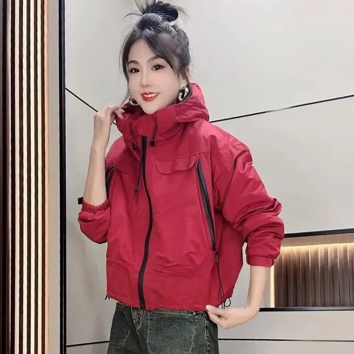 Áo Khoác Cotton, Phong Cách Hàn Quốc, Dáng Rộng Rãi Và Thường Ngày, Có Mũ Trùm Đầu, Túi Lớn, Khóa Kéo, Dành Cho Nữ Công Nhân, Áo Khoác Gió, Hàng Mới Về Năm 2025 5