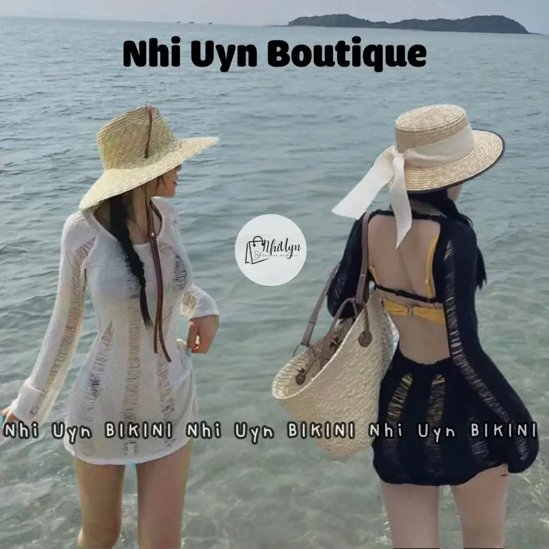 đầm đũi xược rách mang kèm bikini K5381 đầm mặc ngoài hở lưng  2 màu : đen - trắng kem