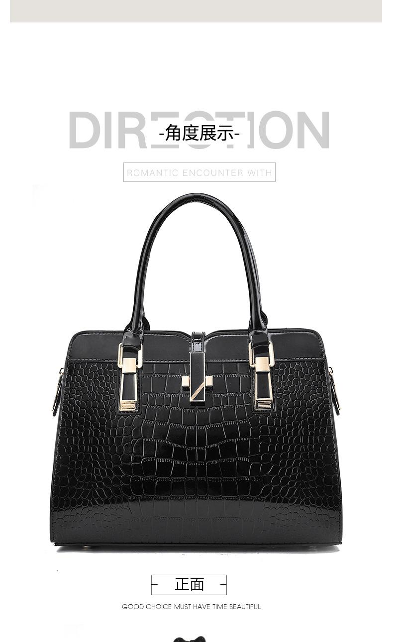 Product Introduction of [Cross-Border] Fashionable Bright Leather Women's Handbag 2024 Autumn and Winter New Large Capacity Crocodile Pattern Shoulder Messenger Bag 15
