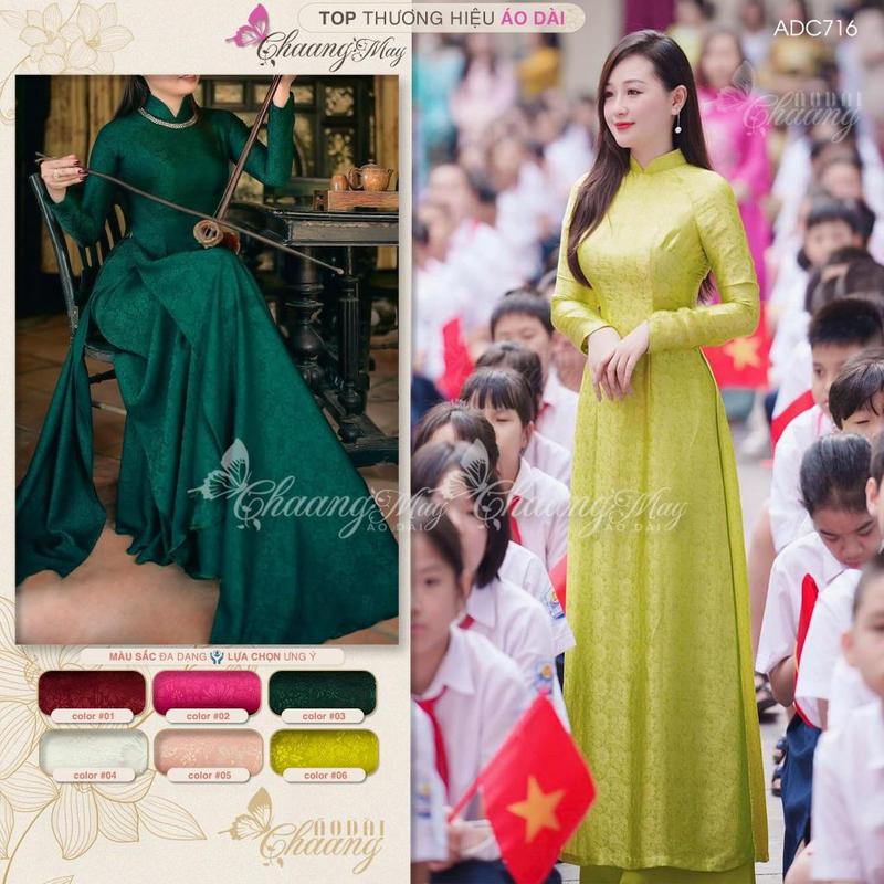 Áo dài cô giáo Hà thành truyền thống Chaang may sẵn ADC716 áo dài xanh cốm vàng chanh giáo viên dự tiệc đẹp Nữ Traditional Dress Women