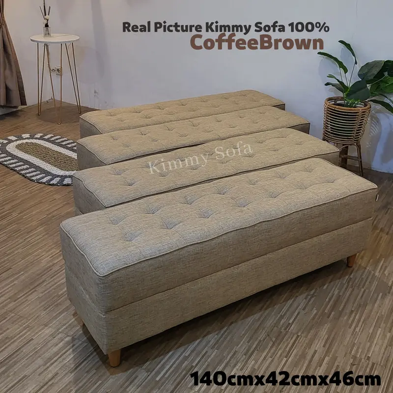 KIMMYSOFA Panjang Bench Puff Stools Sofa Bahan Canvas/Bludru Terima Ukuran Custom 6