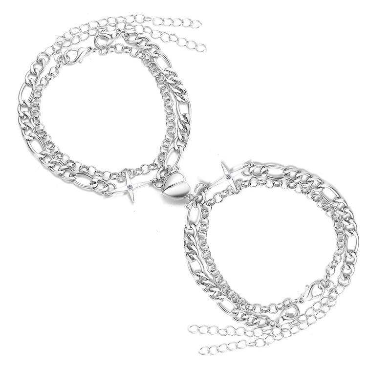Product Introduction of Cross-Border Heart Cross Versatile Couple Bracelets Valentine's Day Magnetic Attraction Metal Couple Jewelry Wholesale projection bracelet 5