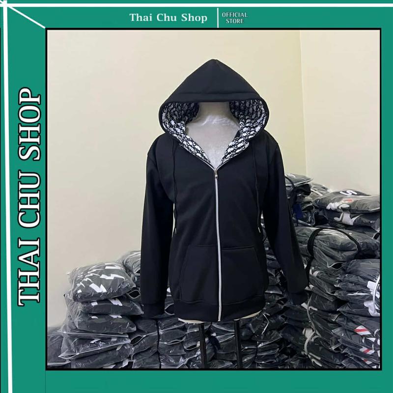 Áo khoác nỉ mũ lót ( i O ) đen chất nỉ tàu dành cho nam nữ from unisex