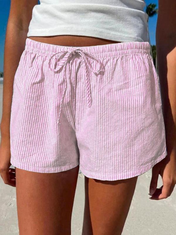 Women's Striped Print Drawstring Waist Wide Leg Shorts, Casual Tie Front Shorts for Beach Vacation Holiday, Ladies Bottoms for All Seasons, Shorts for Women 4