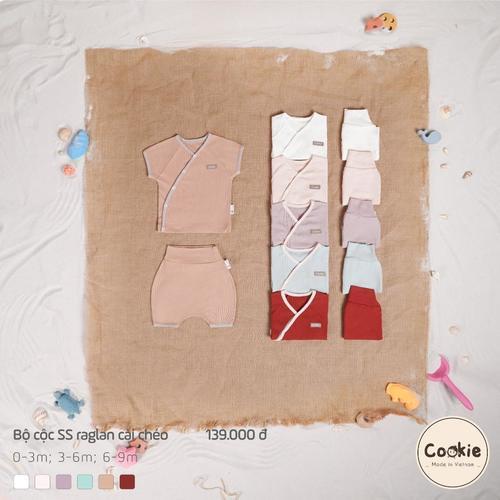 Bộ Quần Áo Sơ Sinh Cộc Tay Cookie Raglan Cài Chéo Cho Bé Sơ Sinh Size Từ 0 - 9M, Chất Liệu Cotton Tăm Lạnh quanao tresosinh