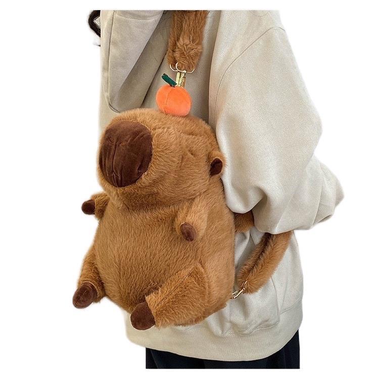 Gấu bông Balo cappybara khoá ngang , khoá dọc dễ thương Backpack Đeo Vai Nhung 0